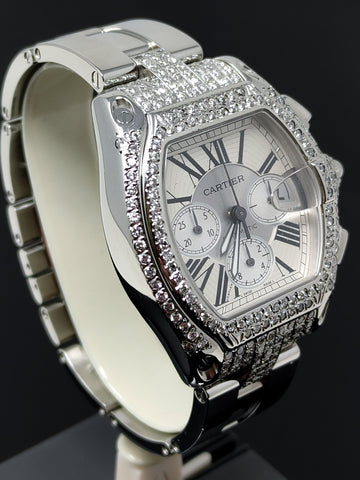 Cartier Roadster Chrono XL with 6.77 Carat Double Diamond Bezel Men's Watch
