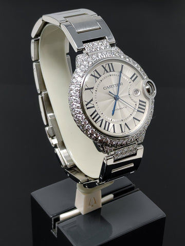 Cartier Ballon Bleu 42mm with 7.90ct Double Diamond Bezel Steel Men's Watch