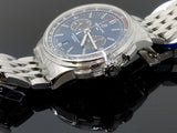 The Breitling Premier B01 Chronograph Automatic 42mm Watch features a blue dial with contrasting chronograph counters, encased in stainless steel, powered by the Manufacture Breitling Caliber 01.