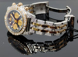 Breitling Chronomat 41 CB0140 adorned with 8.90 ct diamonds, showcasing its two-tone rose gold and stainless steel bracelet, luminous black dial, and detailed craftsmanship.