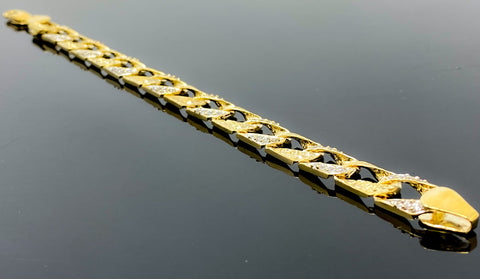 Diamond Cut Double Sided Nugget Pressed Bracelet w/ CZ (8.5"/24.8g/10kt)