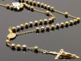 Rosary Three-Tone Ball Link Necklace (26"/16.9gr/14kt)