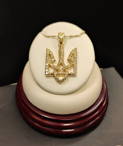 18K Gold Trident - The Coat of Arms of Ukraine Pendant with Diamonds