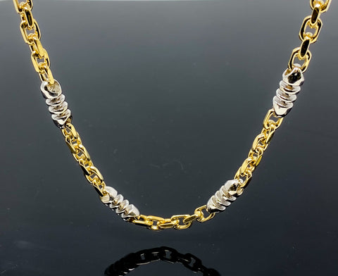 Two Tone Station Custom Style Link Necklace (28"/76.9gr/10kt)