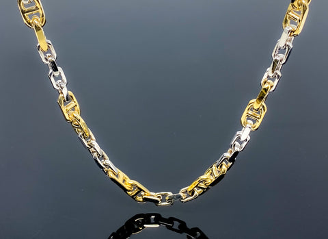 Two Tone Mariner & Cubed Oval Link Necklace (28"/99.9gr/10kt)