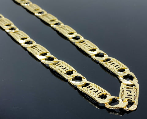 Diamond Cut Nugget Pressed Greek Figaro Link Necklace White