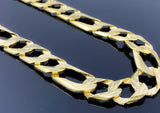 Diamond Cut Double Sided Nugget Pressed Figaro Link Necklace (28"/80.2g/10kt)